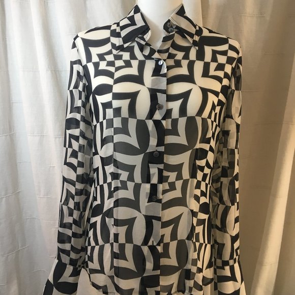 Kenneth Cole Black & White Geometric Blouse - Picture 2 of 10
